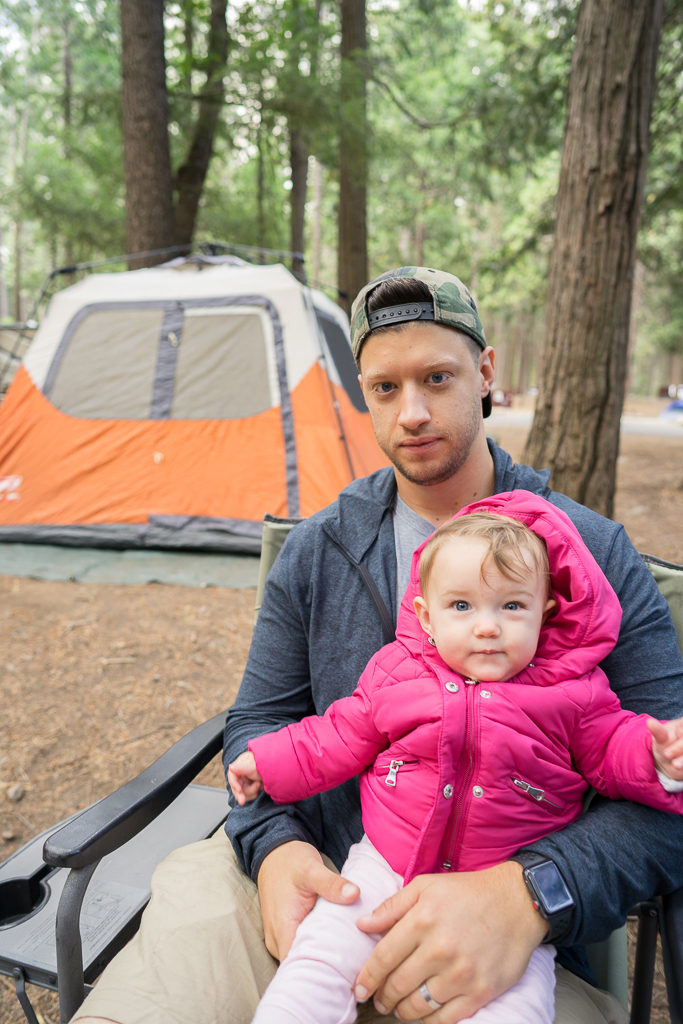 dad and baby camping