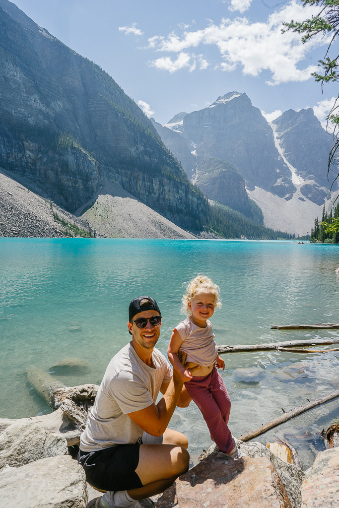 dad with his daughter hiking during their Banff Family Travel