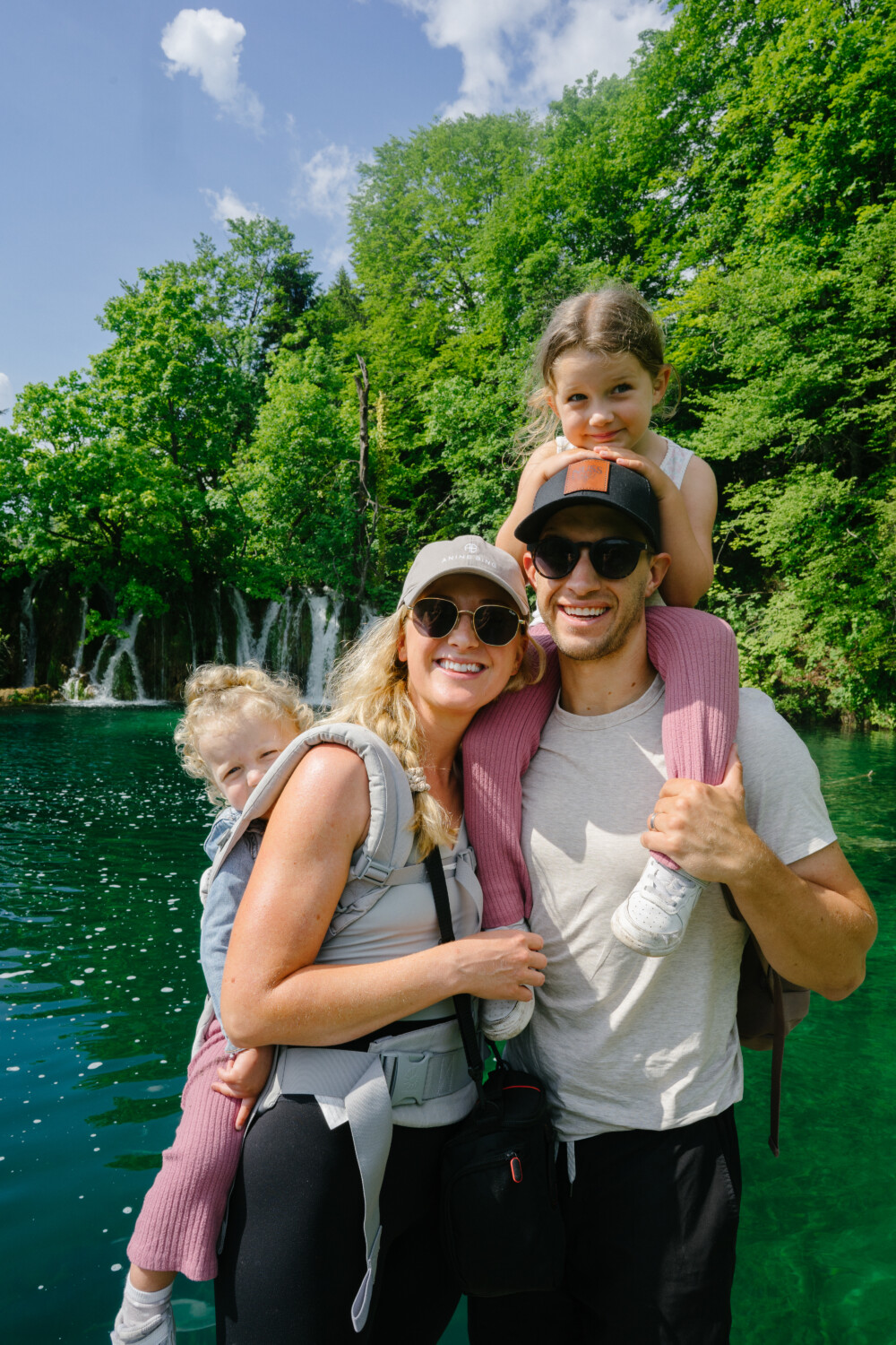 Ruth Nuss with her kids and husband at Plitvice Lakes National Park