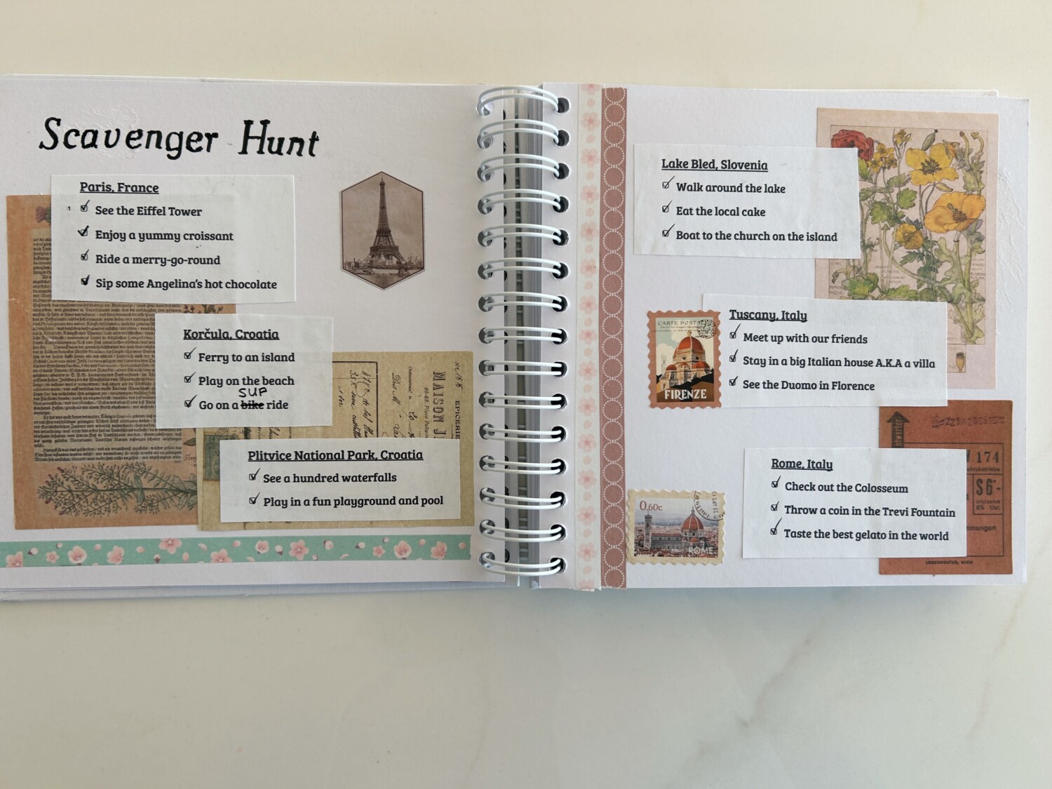 scavenger hunt page from a DIY Travel Journal for Kids