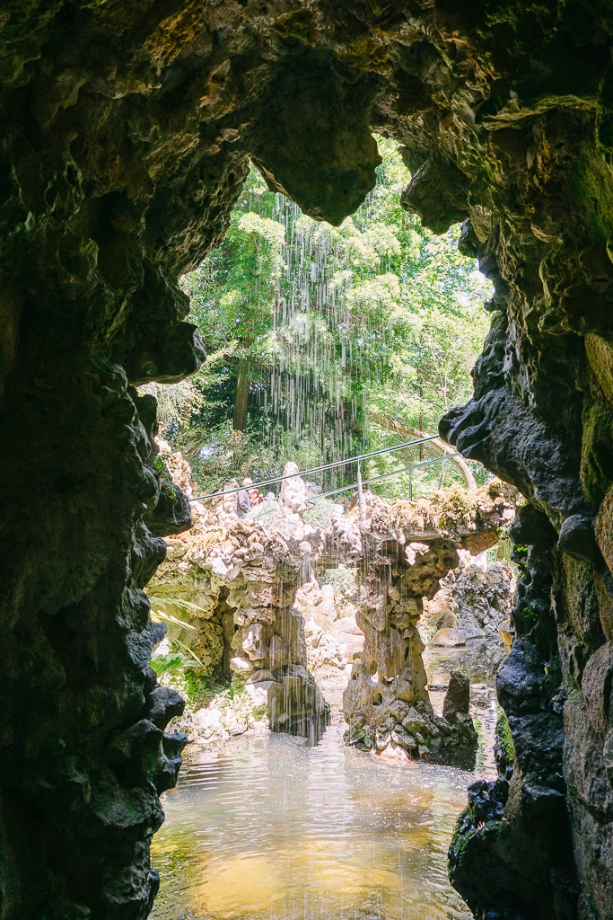 a waterfall in quinta da regaleira during a lisbon to sintra day trip