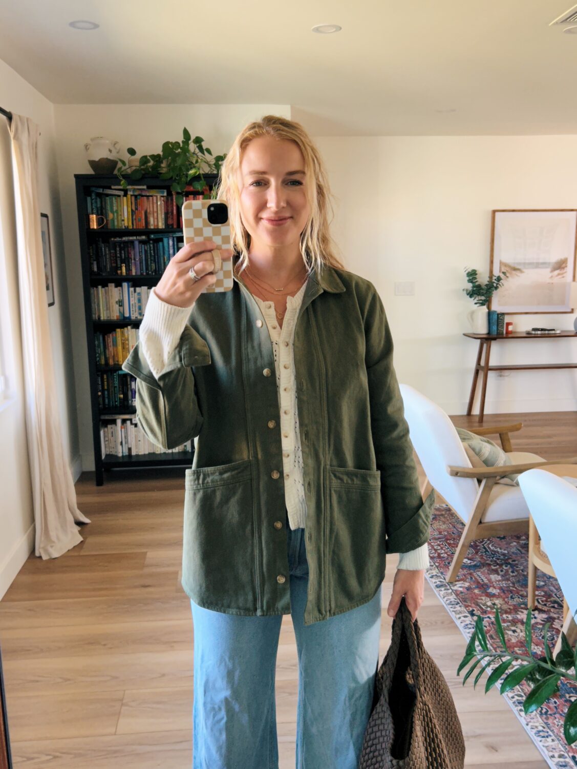 ruth nuss wearing a khaki sezane will jacket 