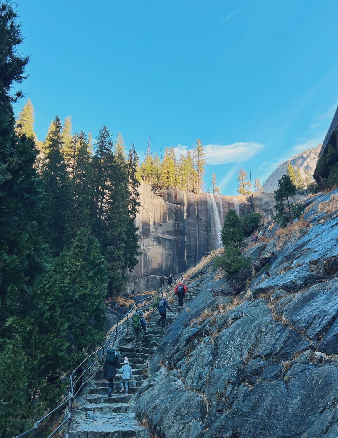 view of the mist trail and vernal falls in yosemite national park