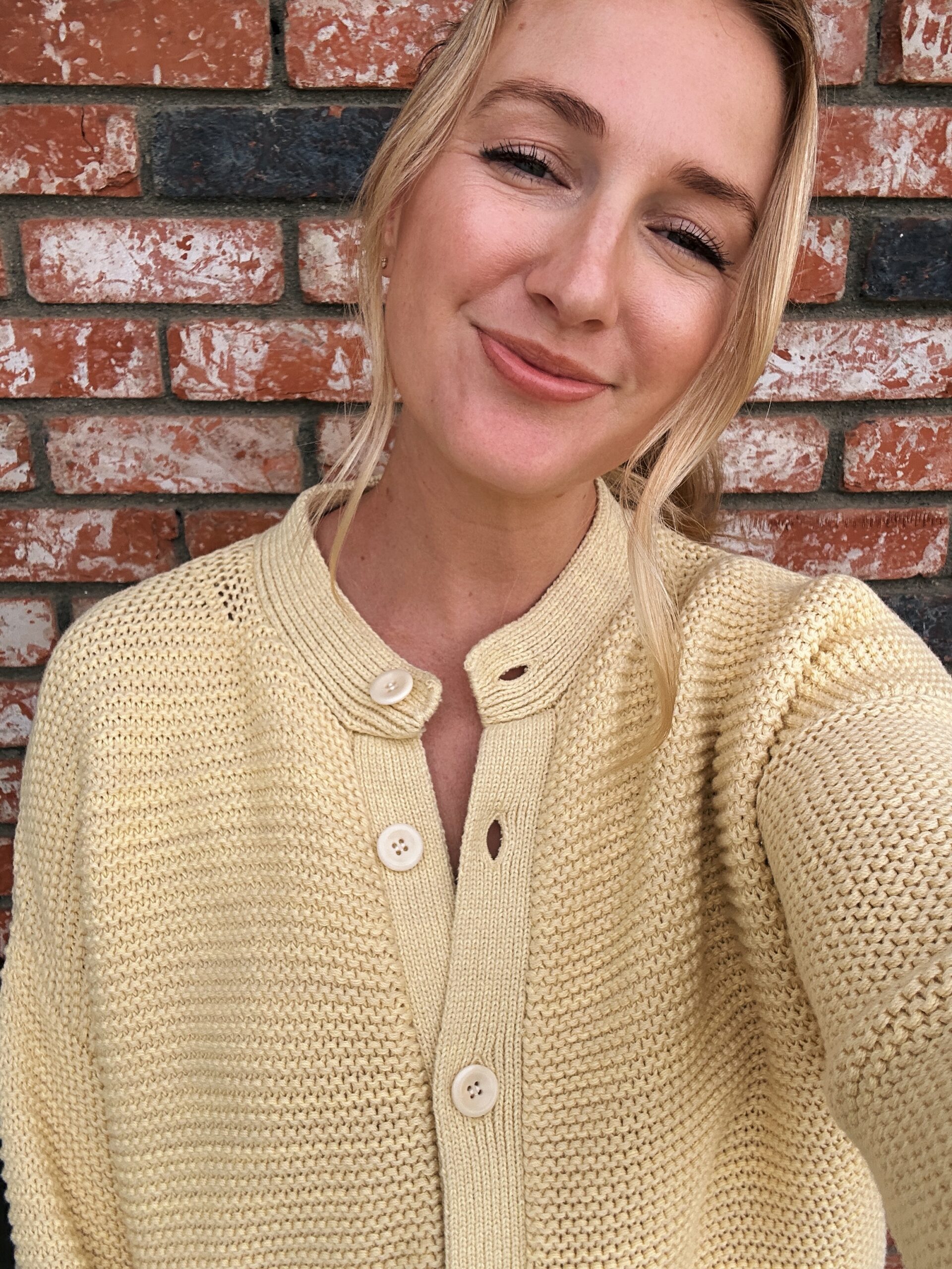 ruth nuss in a light yellow alex mill sweater for her alex mill sweater review