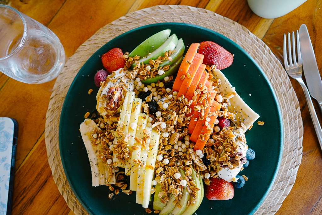 a fruit plate at Tekuamana restaurant at la joya sayulita