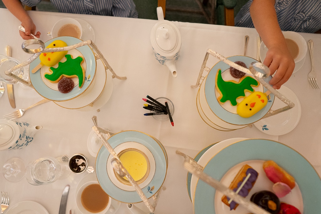 two childrens plates at afternoon tea in london with kids