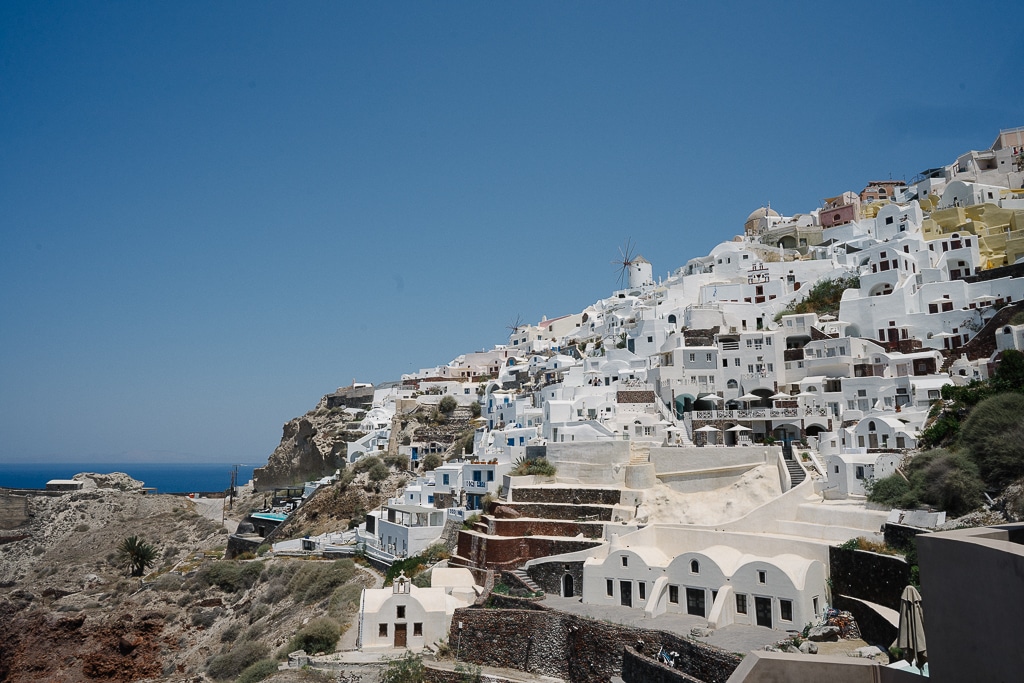 view in santorini of the village of oia