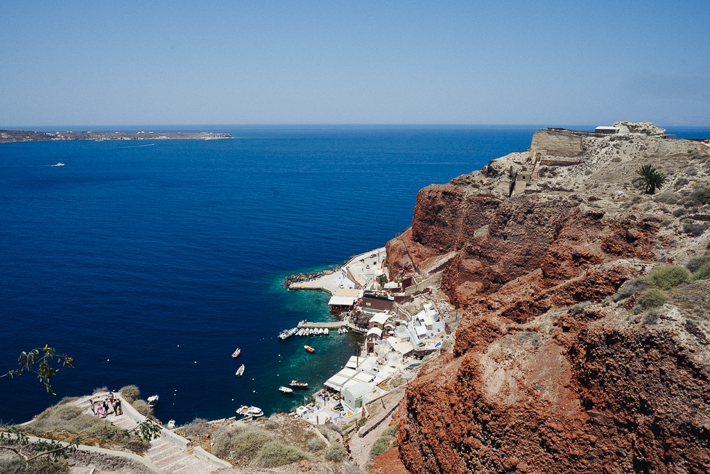 view of ammoudi bay in santorini greece