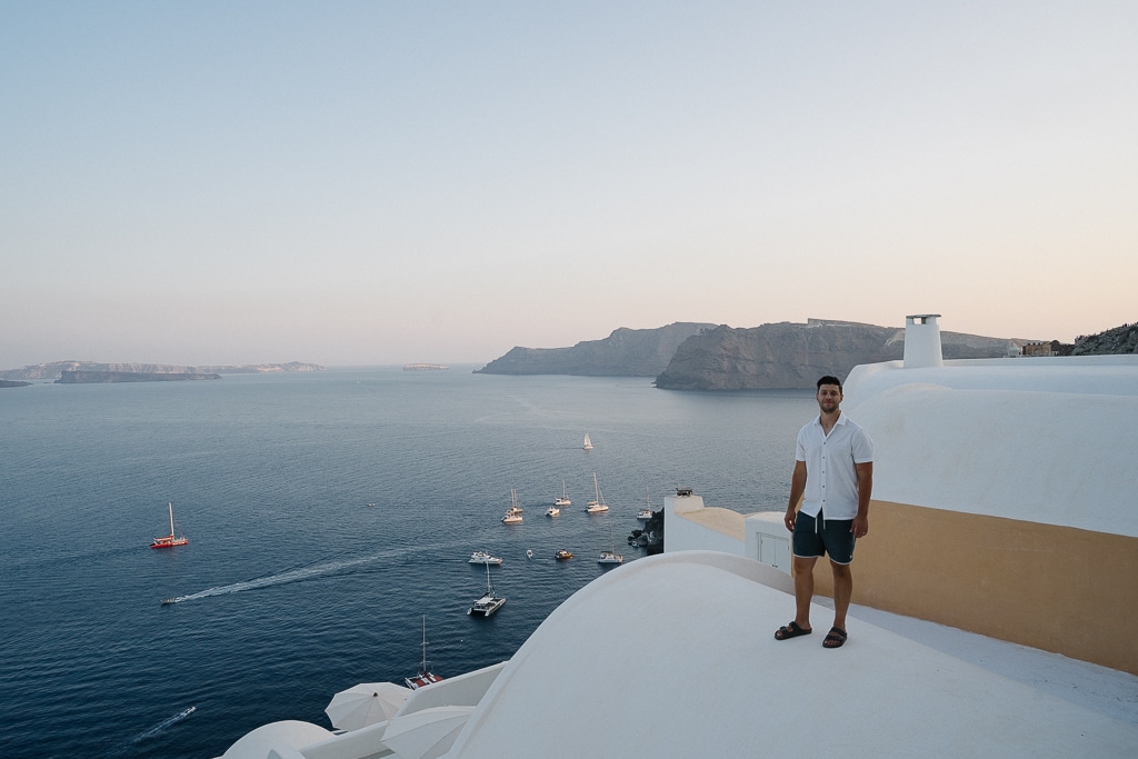 view from oia in santorini greece
