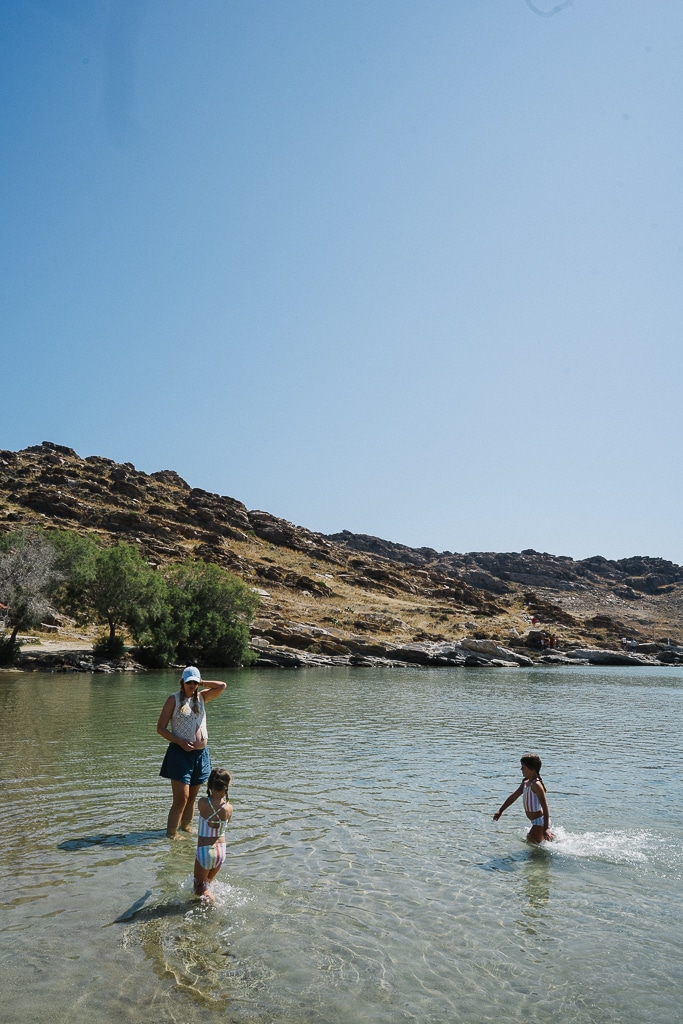 ruth nuss and her daughters on a beach in paros greece