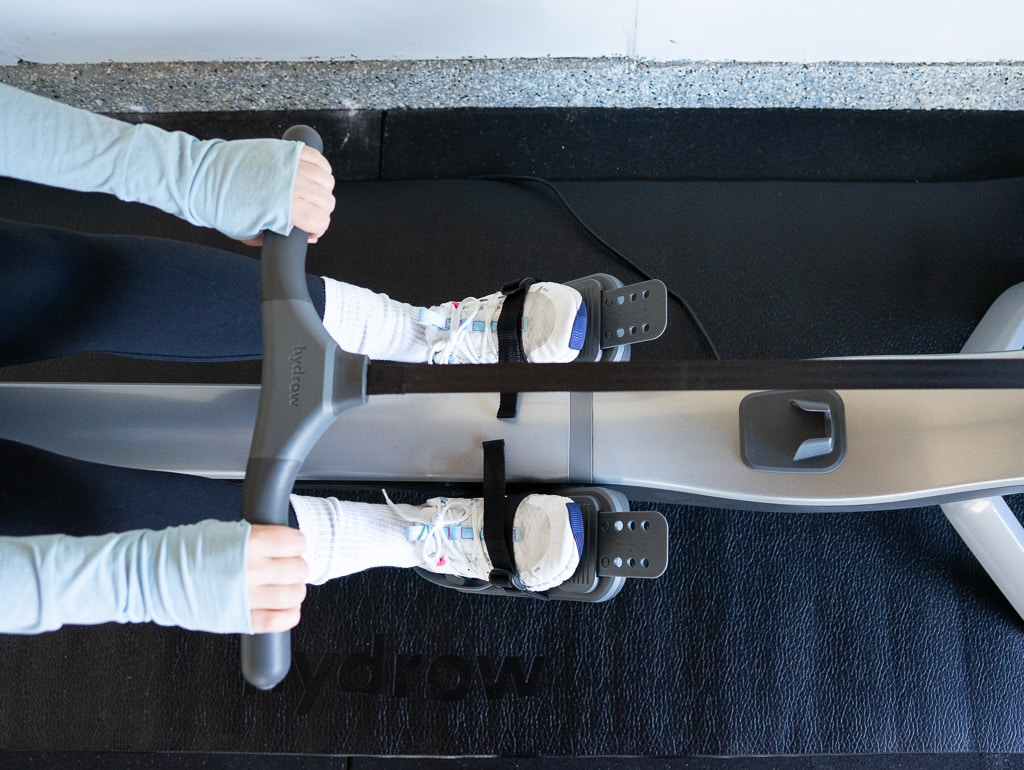 feet set up in a rower for a hydrow rower review