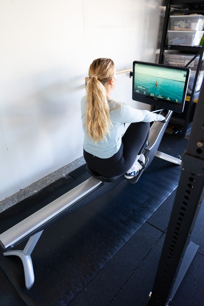 ruth nuss on a hydrow rowing machine