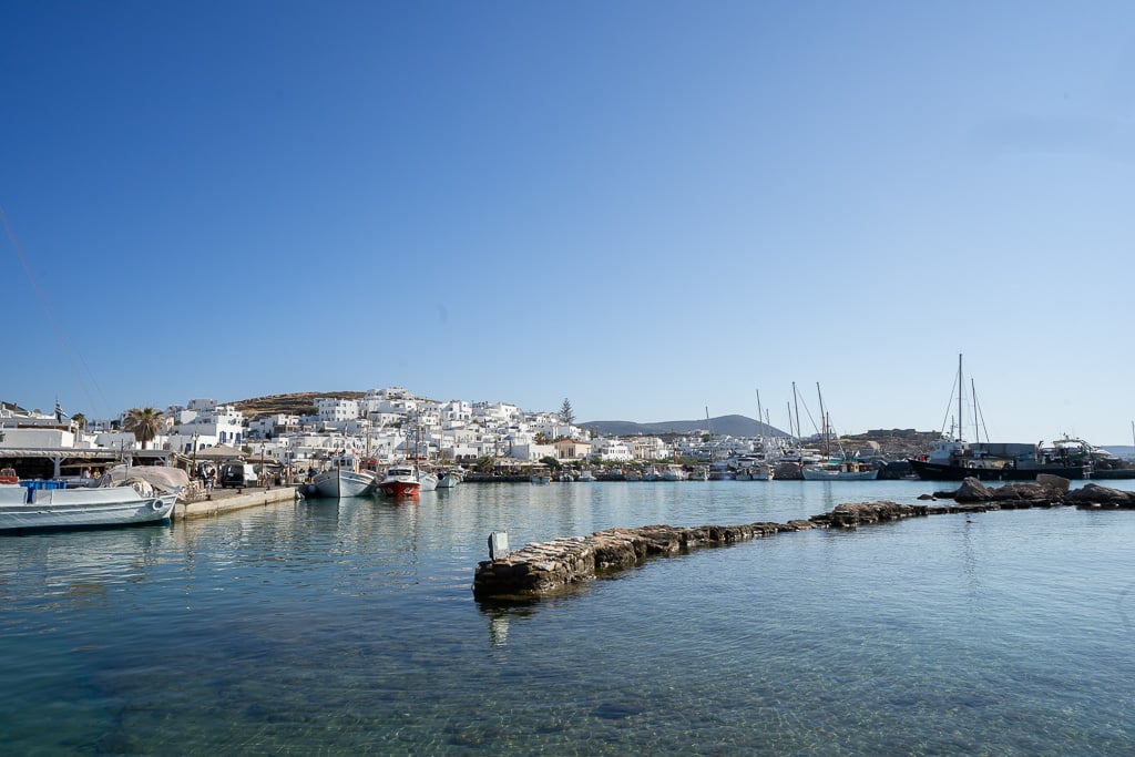 view from the port in Naousa in paros greece