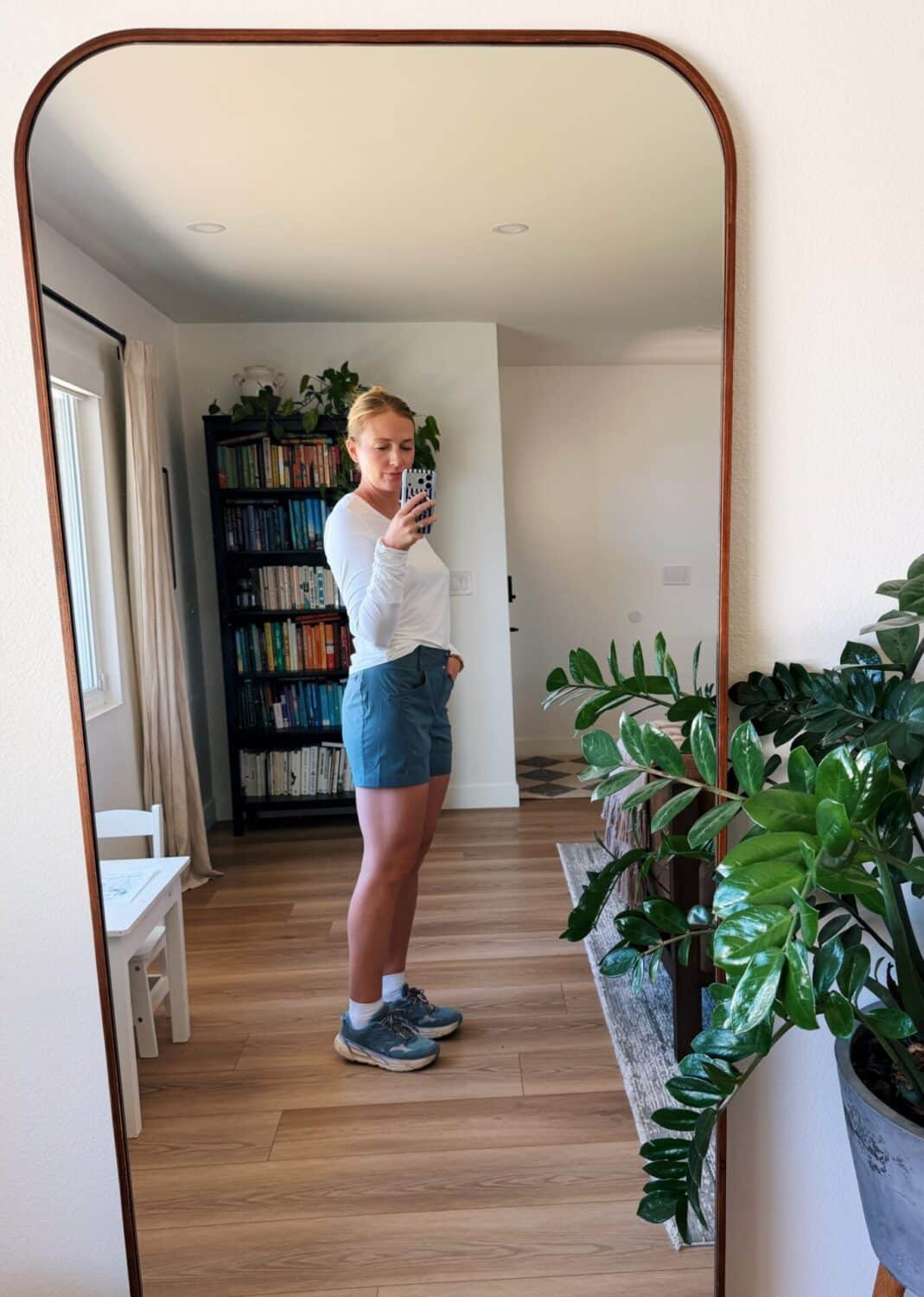 ruth nuss wearing the title nine clamber shorts
